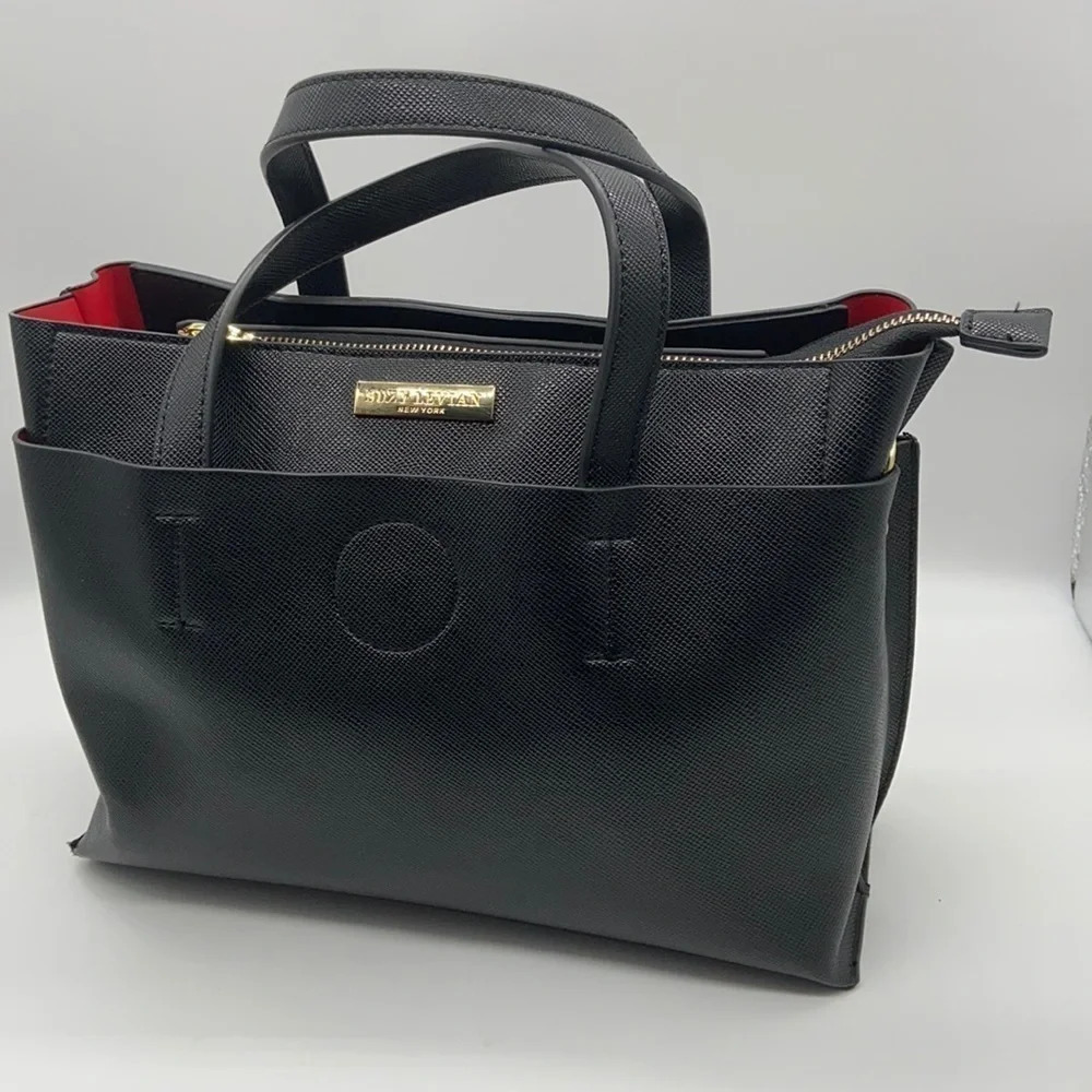Suzy Levian Black Saffiano Faux Leather Satchel